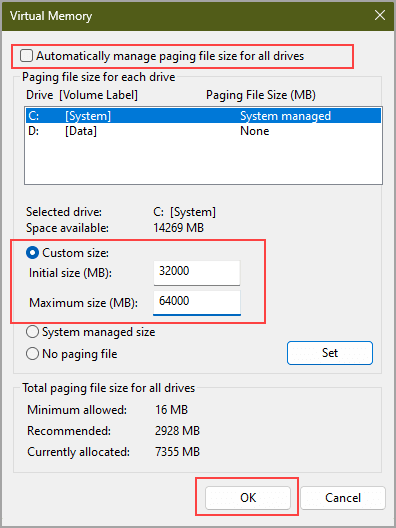 Virtual memory size