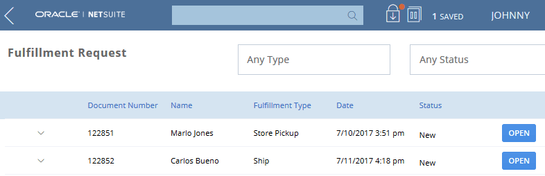 Fulfillment Request page