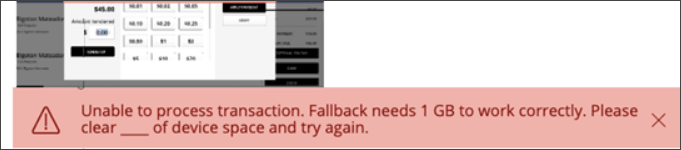 Fallback Storage Alert in Transaction