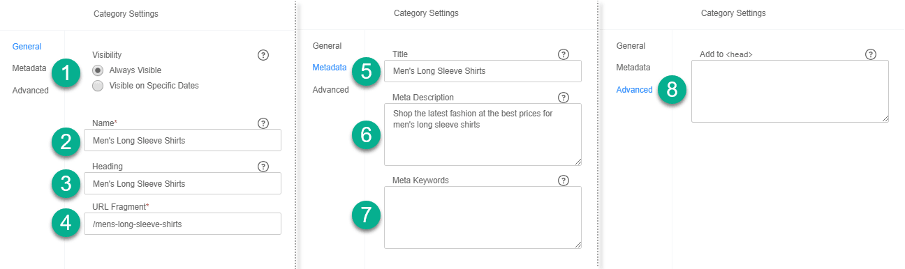 An example of category settings.