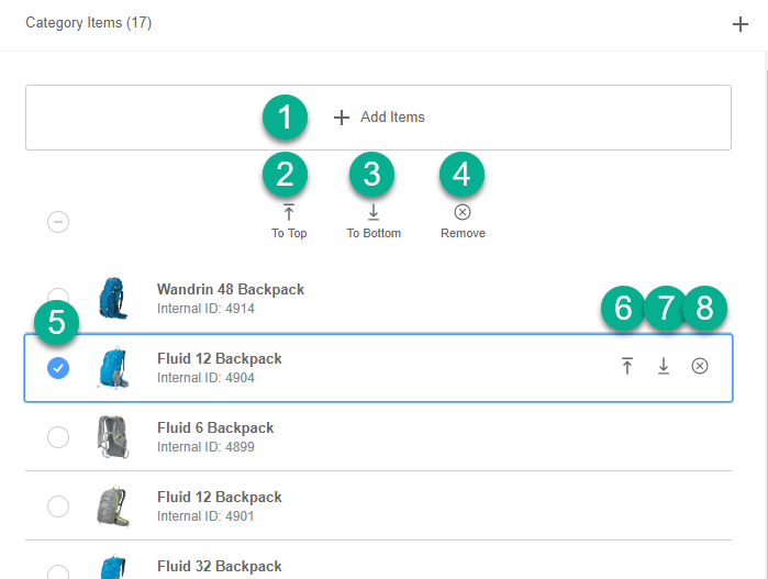 An example of category items.
