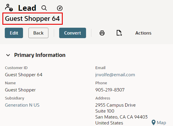 Guest shopper lead record.