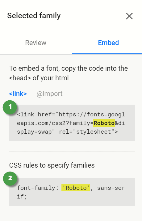 Google Font Familes Embed subtab