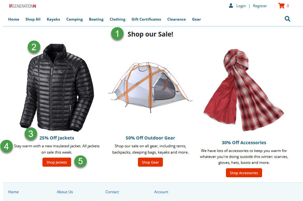 Columns extension on website with components labeled.