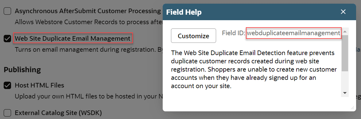 Shows an example of a Field ID displayed within the Field Help text
