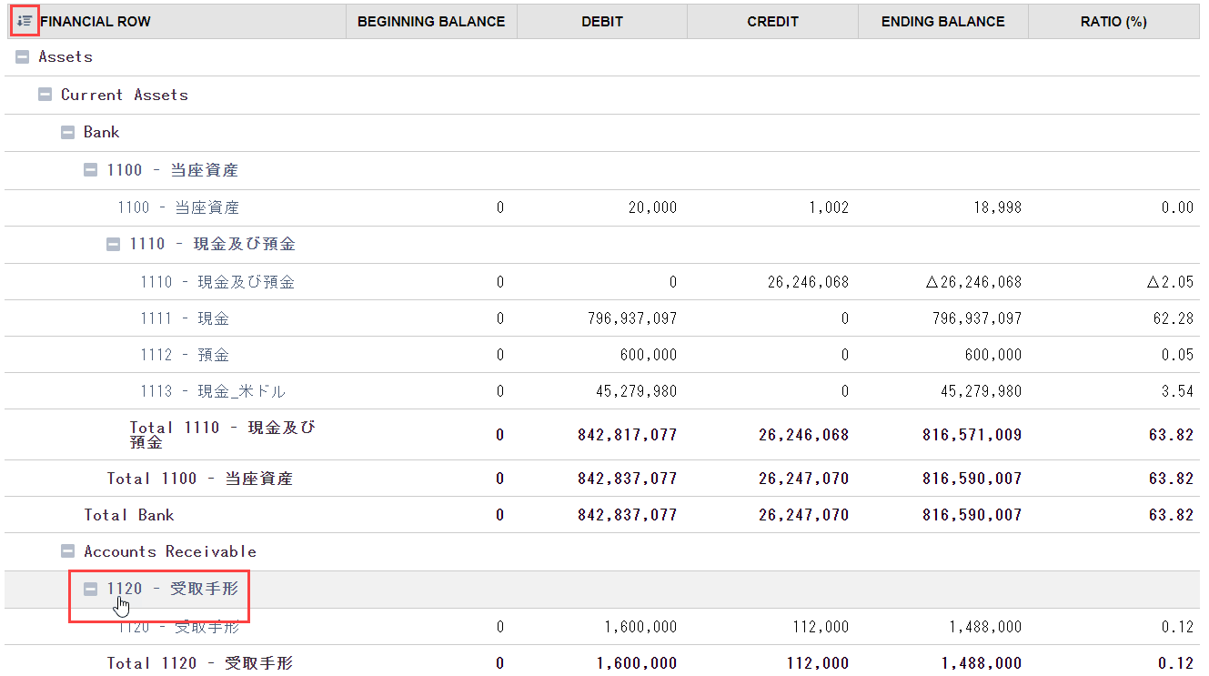 Trial Balance New Expand All button