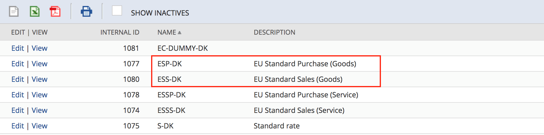 Split ES-DK tax code settings, ESS-DK for sales, ESP-DK for purchases.