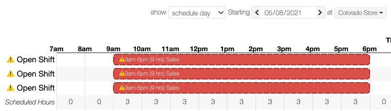 Open shifts appearance