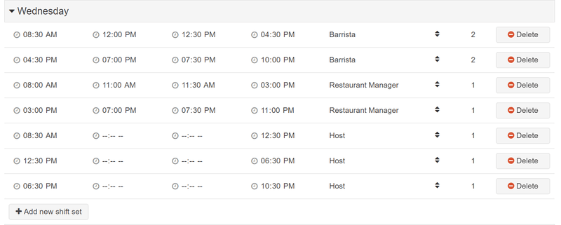 Sample of a shift schedule
