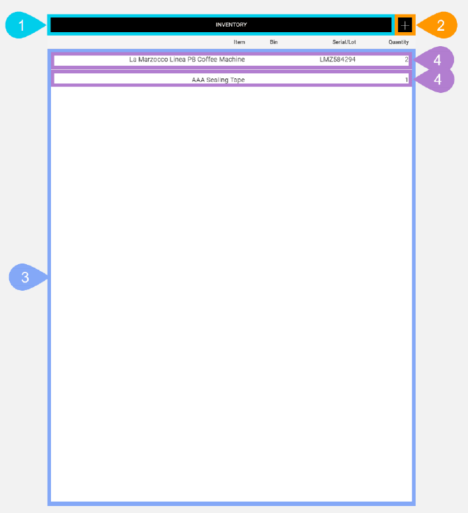 NextService Mobile inventory item list screen.