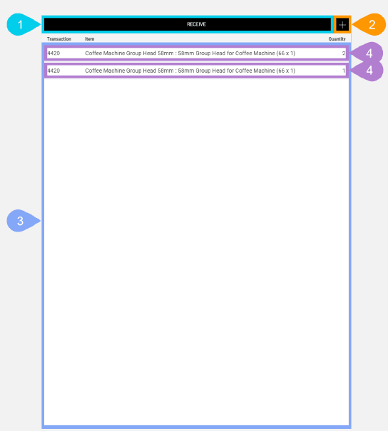NextService Mobile received item list screen.