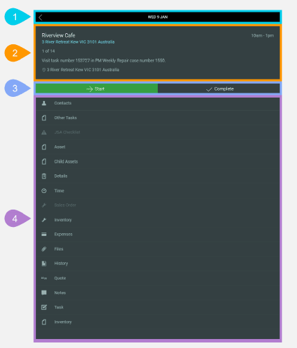 NextService Mobile selected task details screen.