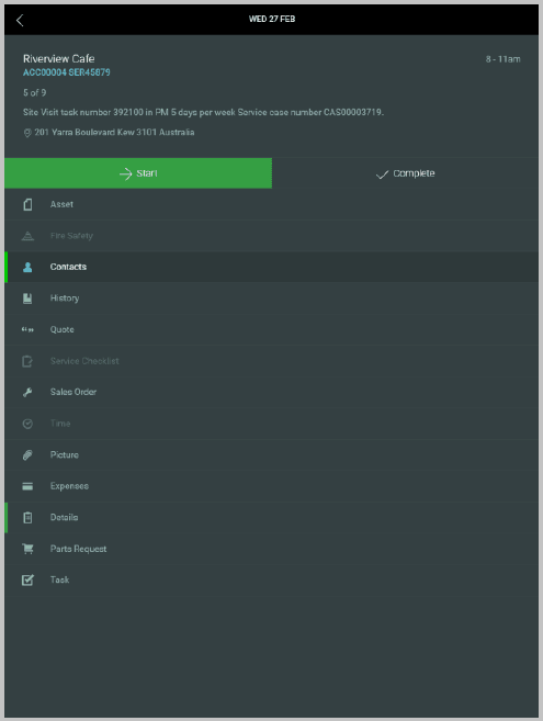 Task tab list appearance in standard tablet.
