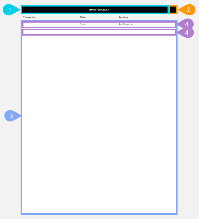 NextService Mobile transfer order list screen.