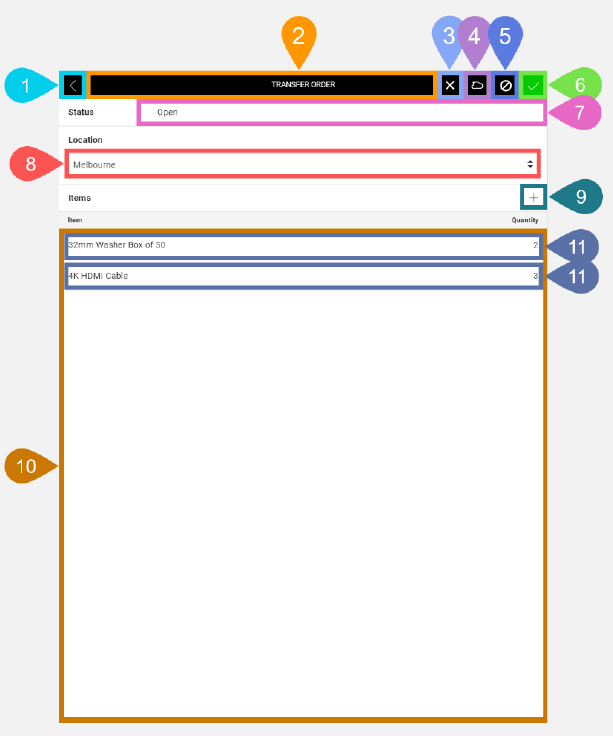 NextService Mobile transfer order screen.