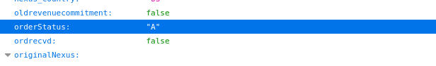 Purchase Order JSON order status field.
