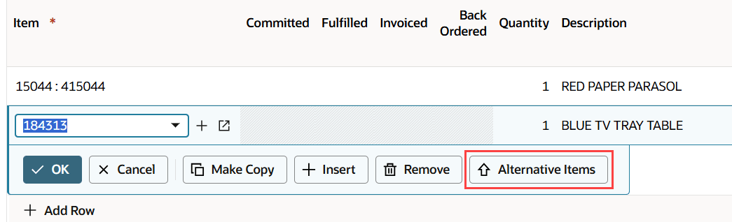 Intelligent Recommendations button for alternative item recommendations.