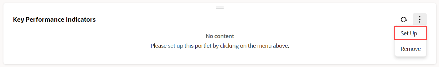 Screenshot of the Set Up option on a KPI portlet.