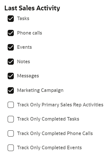 Last Sales Activity preferences.