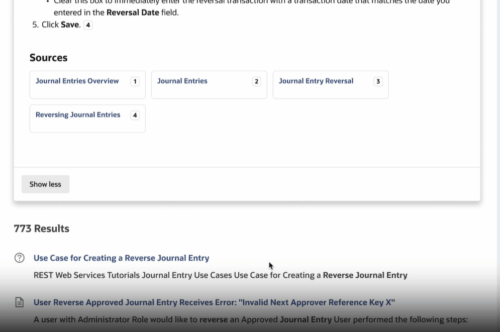 The generated summary and the result set below.