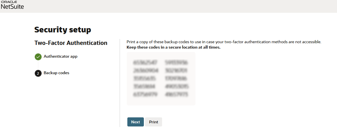 Security setup backup codes on the 2FA page.