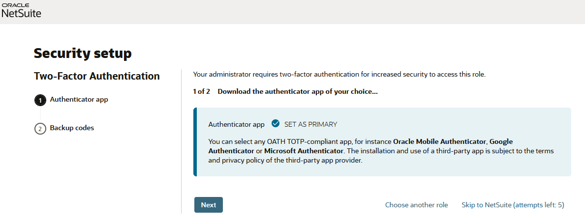 Two-Factor Authentication page