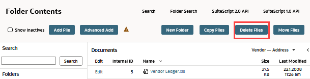 Delete Files button on the File Cabinet page.