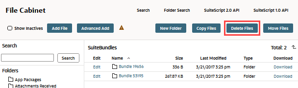 Delete Files button on the File Cabinet page.