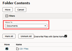 Move To field on the Folder Contents page.