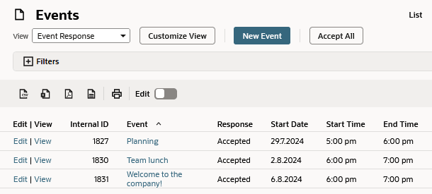 Events List page