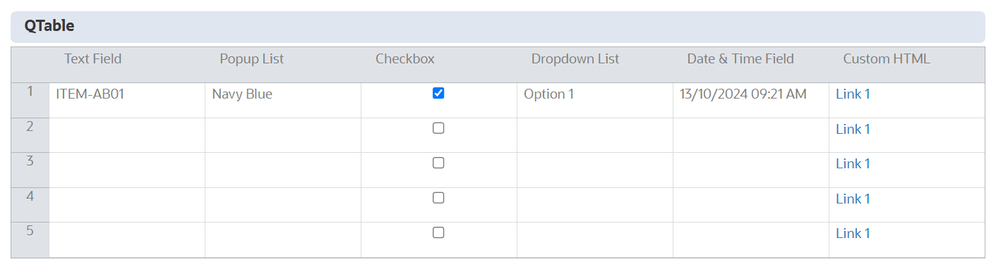 A qTable question type for NetSuite CPQ Configurator.