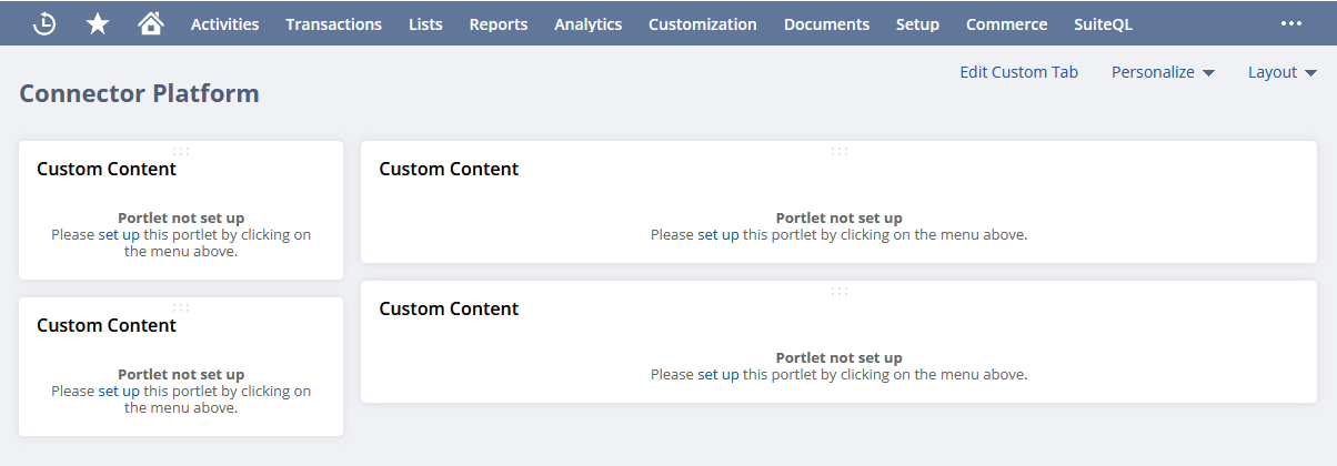 Salesforce Connector tab before setting up the portlets.
