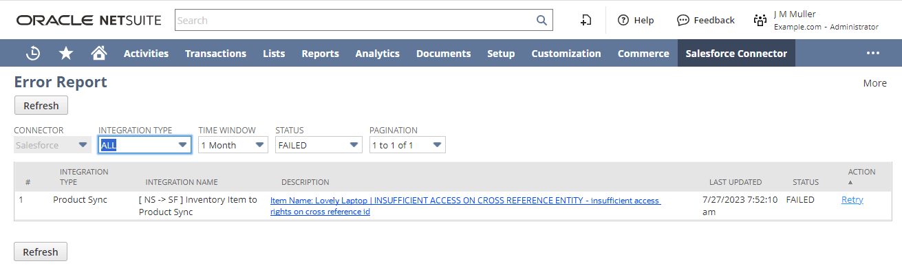 List of errors on the Error Report