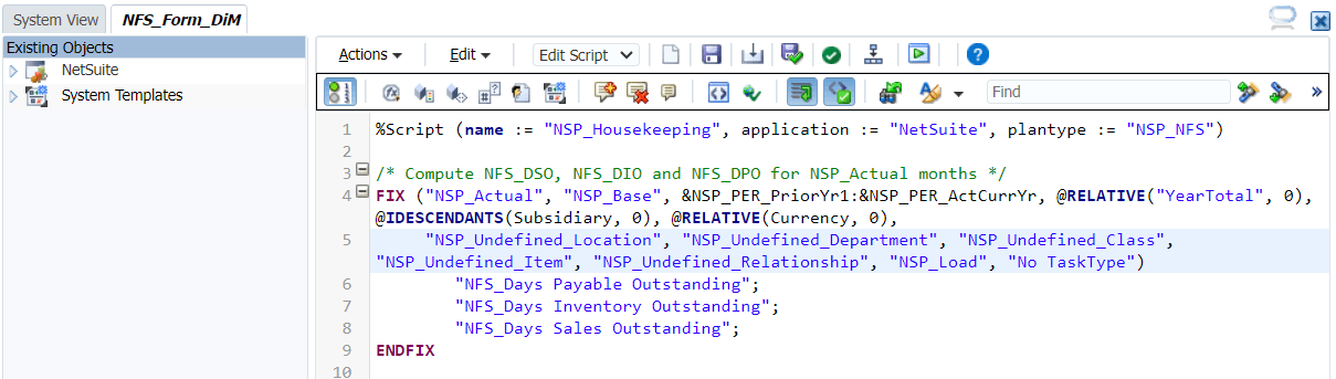 An example of the NFS_Form_DiM business rule which includes a new custom dimension.