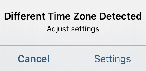 Screenshot of the Different Time Zone Detected message