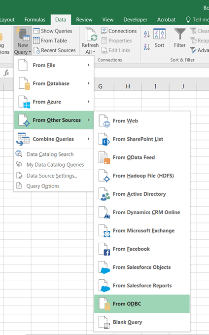 Excel query setup.