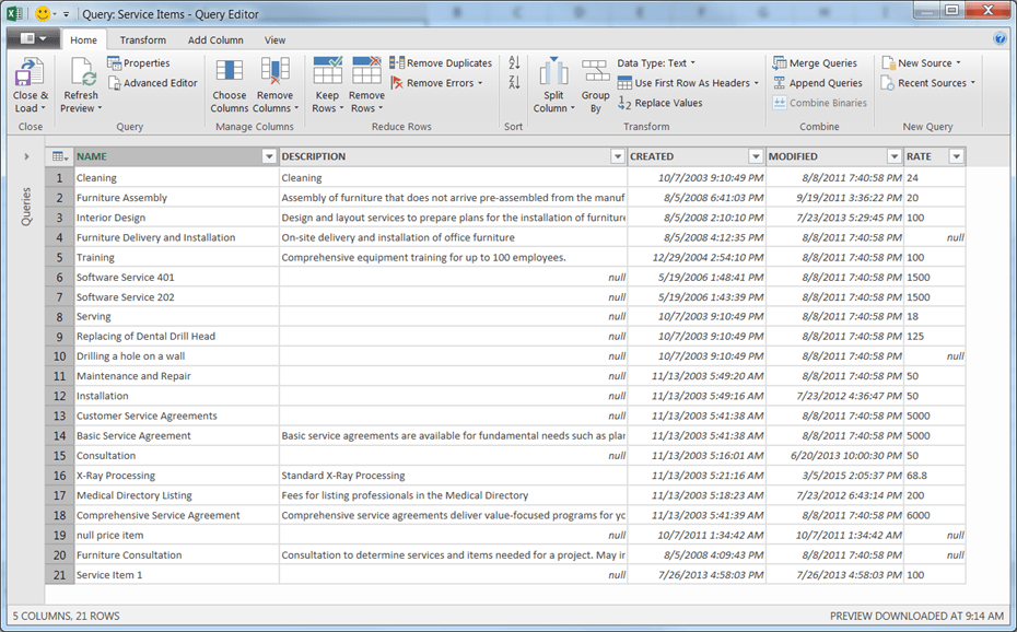 Query Editor example.
