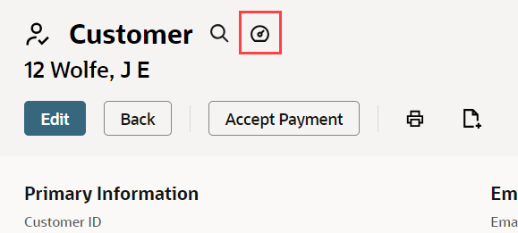 View Dashboard icon on a Customer record.