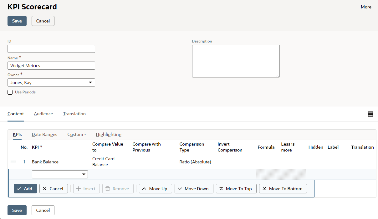 KPIs subtab on the KPI Scorecard page.