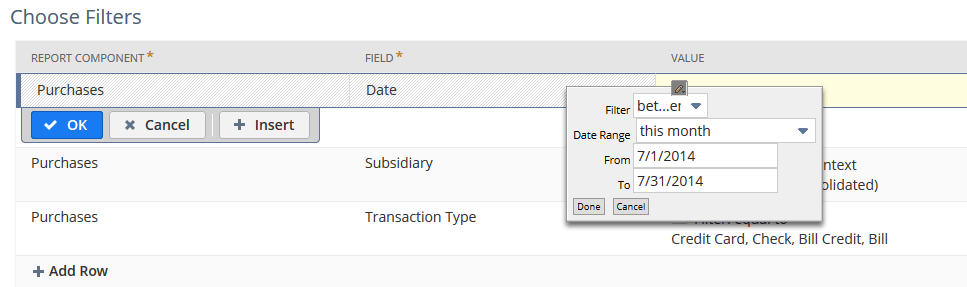 Changing the date range filter using the Edit icon.