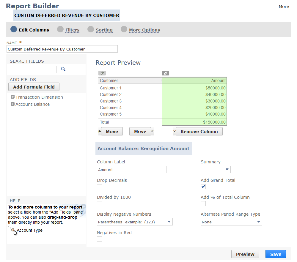 Report Builder interface