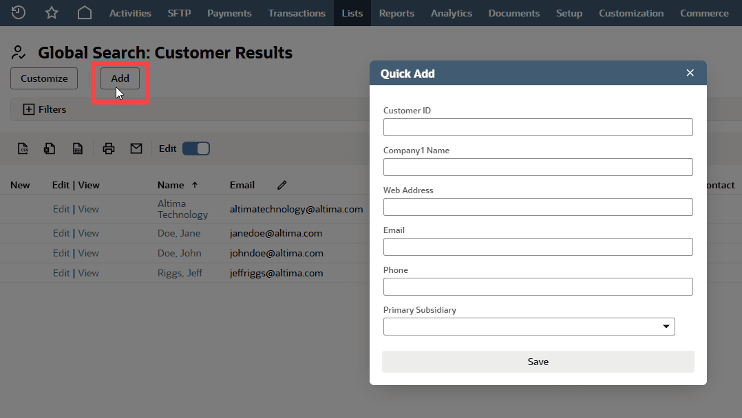 Quick Add button