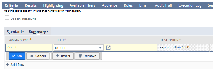 Search Summary filter