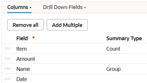 Count summary type selected for the Item field.