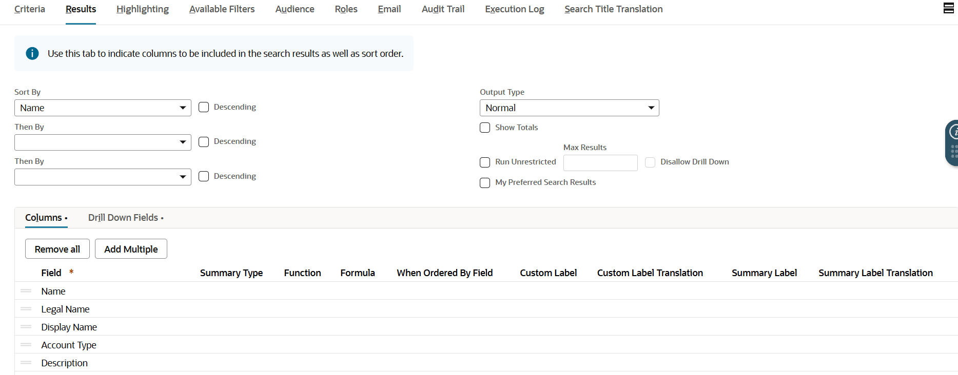 Search Result display options.