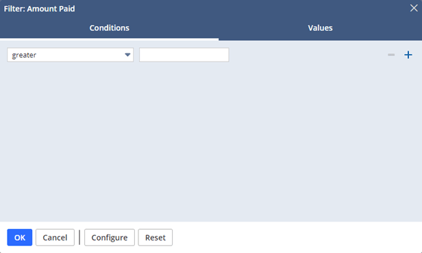 Filter: Amount Paid window