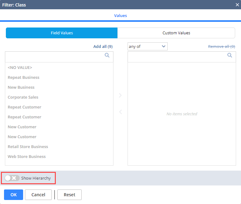 Show Hierarchy option in the Filter window.