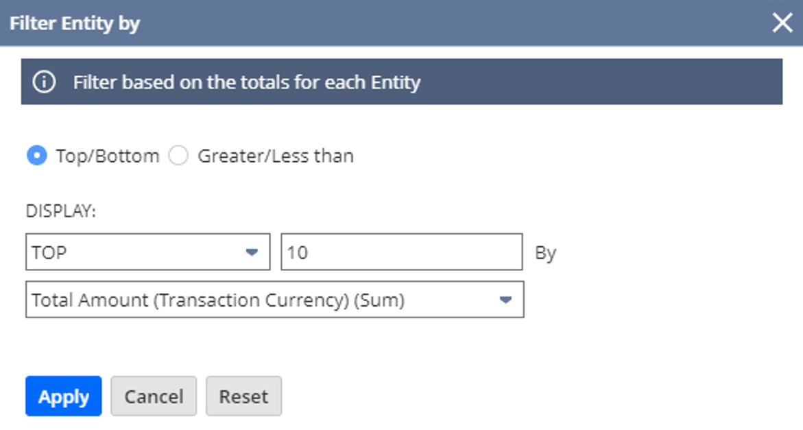 Measure-based filter window showing the Top/Bottom option.