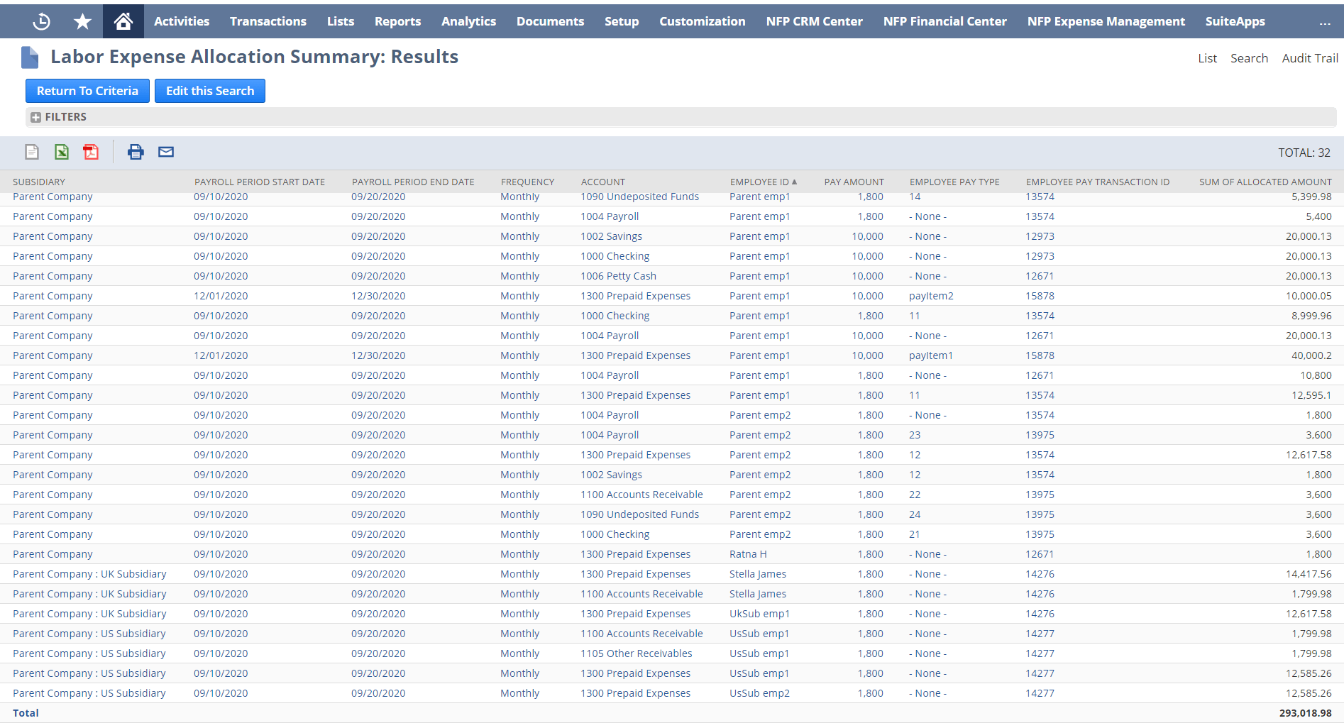 A Labor Expense Allocation Summary Saved Search.