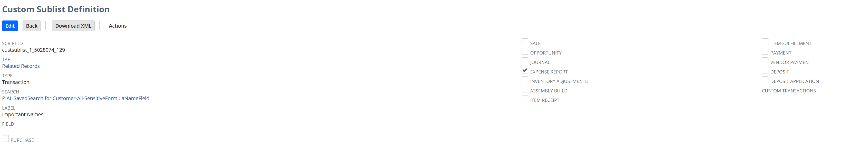 Example custom sublist